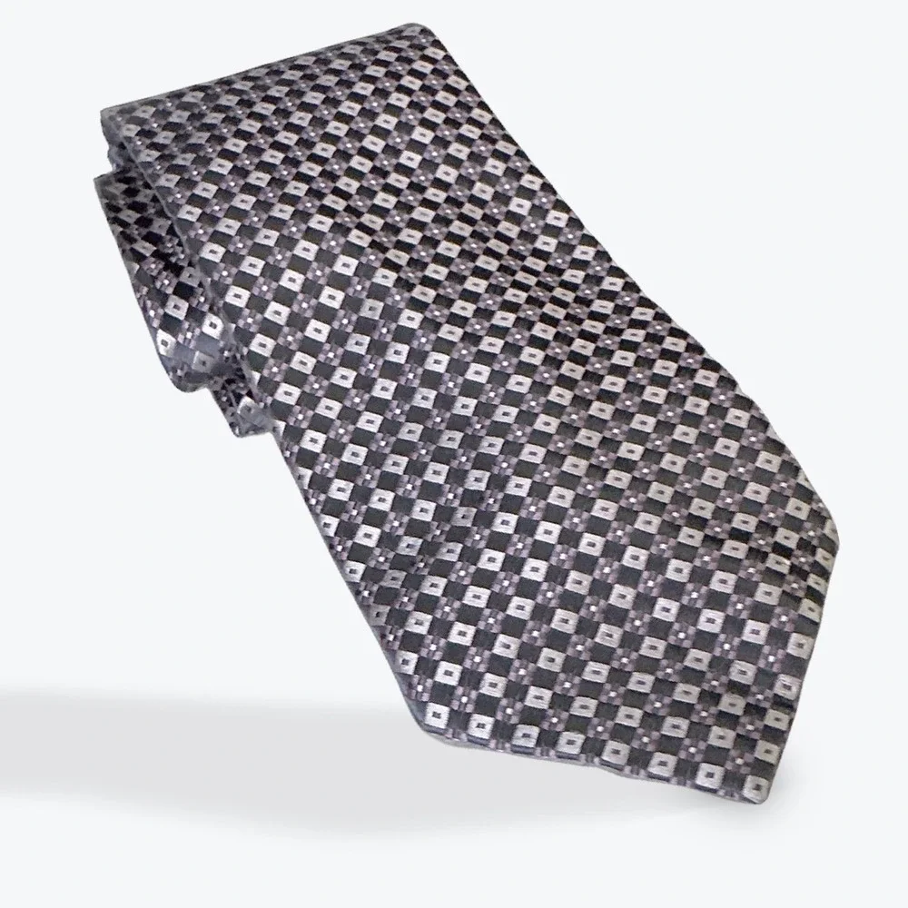 Bugatti Silk Tie Mens Gray Geometric Pattern Necktie Business Casual Wedding‎